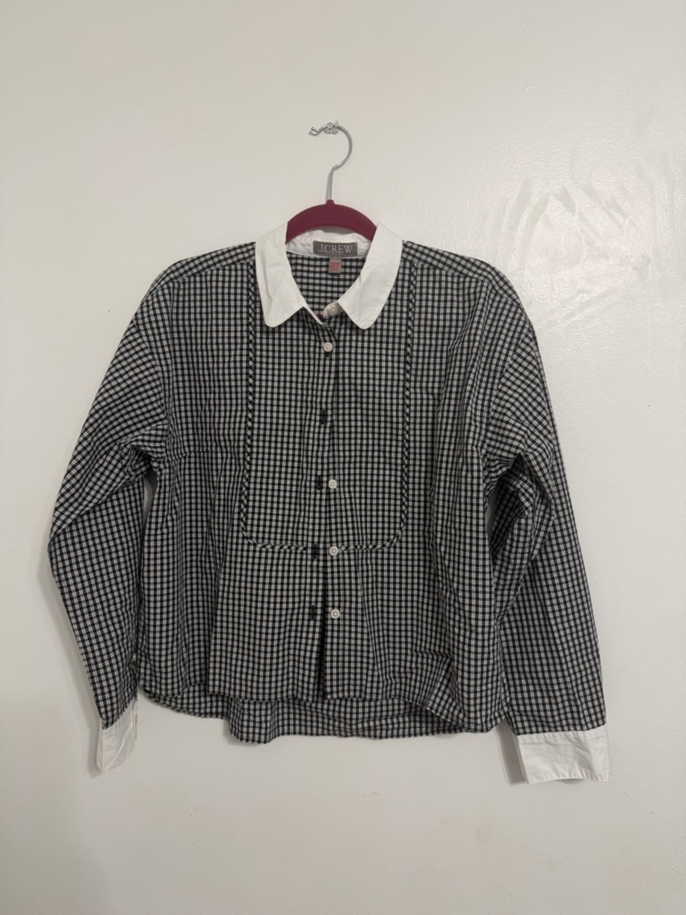 J. Crew Black & White Gingham Shirt with White Contrast Collar